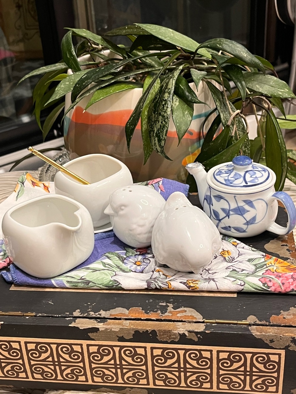 Ceramic White cream sugar and salt and peppers set